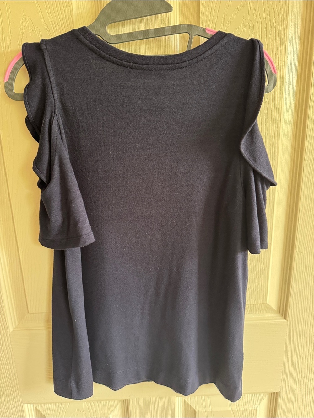 LOFT Navy Ruffle Cold-Shoulder Top - Picture 3 of 6